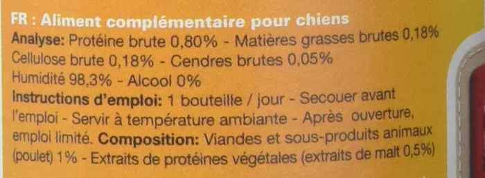 Composition de la bière Snuffle pour chiens