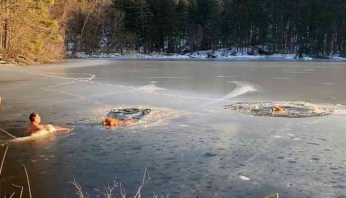 Timofey Yuriev et sa chienne Kira la Golden Retriever